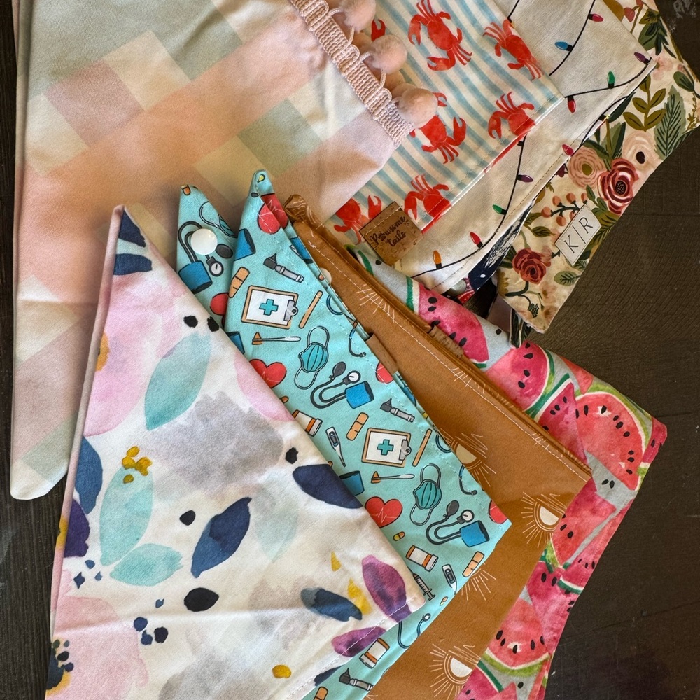 8 Colorful Patterned Fabric Dog Bandanas - Medium to Large Size Dog